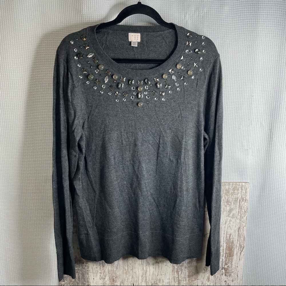 A New Day charcoal grey jewel embellished sweater size xxl